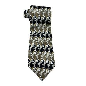 Vintage Oscar de la Renta 100% Silk Tie Geometric Pattern Black Gold Brown USA